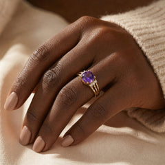 Gold Amethyst Split Shank Ring