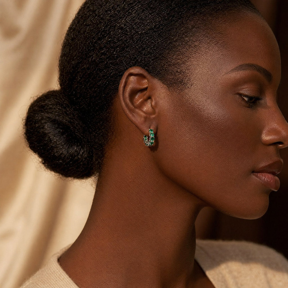 Gold Emerald Lattice Hoop Earrings
