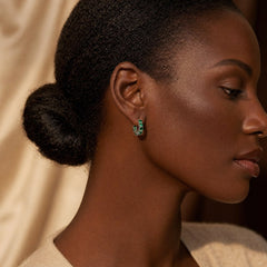 Gold Emerald Lattice Hoop Earrings