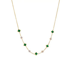 Gold Emerald Geometric Station Necklace