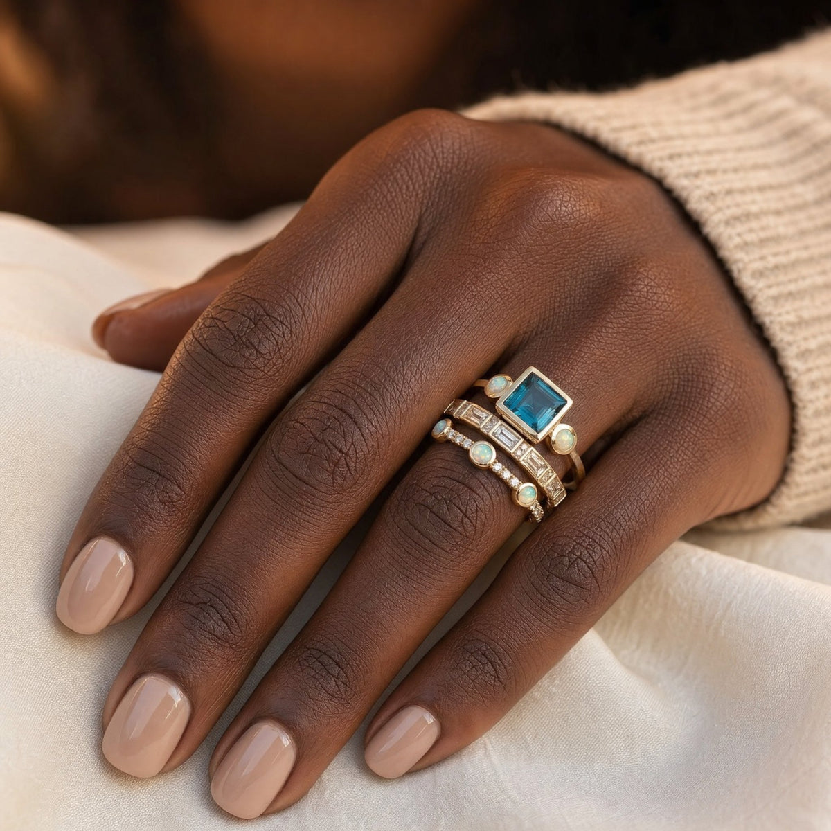 Gold Stacked Geometric Ring Set