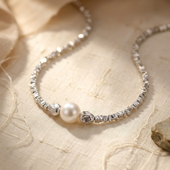 Silver Minimalist Pearl Choker Necklace