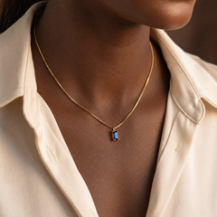 Gold Sapphire Minimalist Necklace
