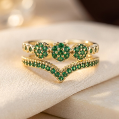 Gold Emerald Cluster Ring