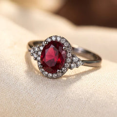 Silver Ruby Halo Ring