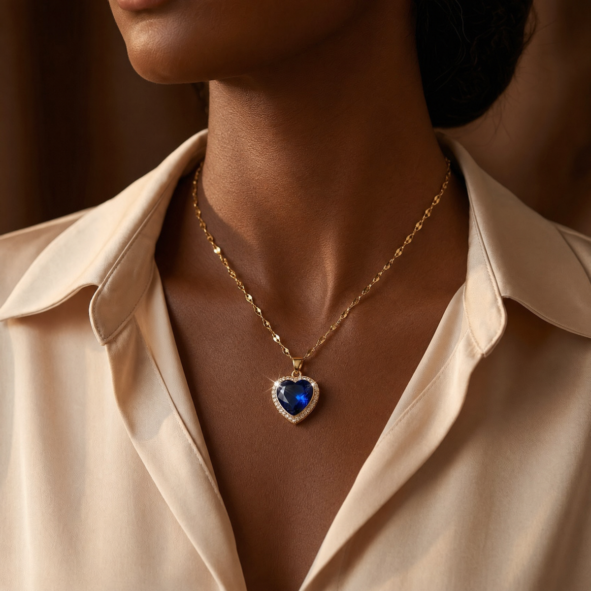 Gold Sapphire Heart Necklace