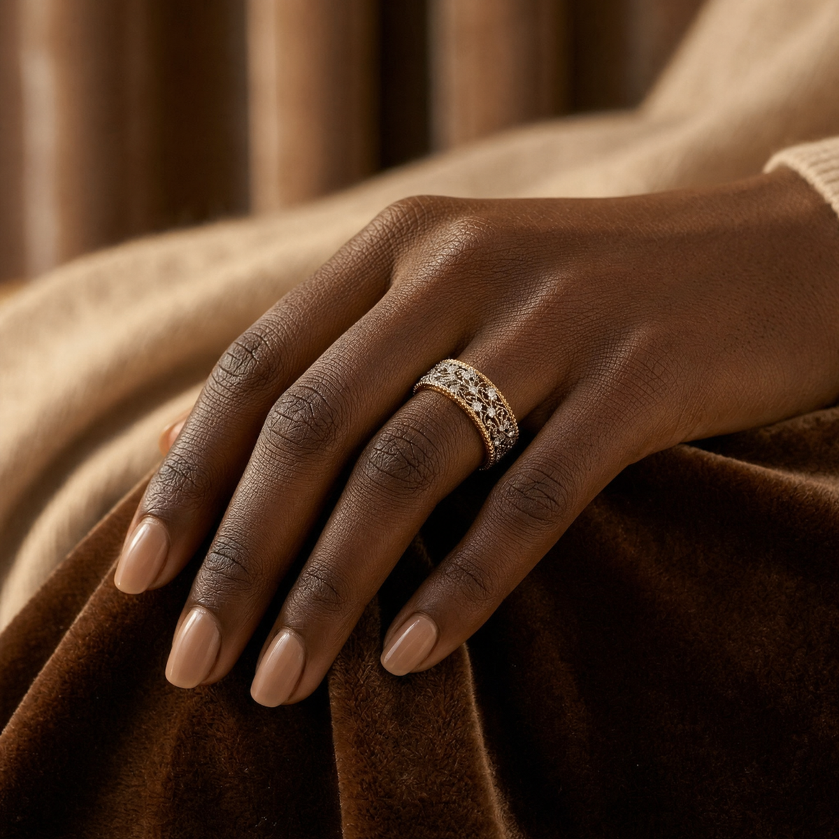 Silver and Gold Ornate Band Ring