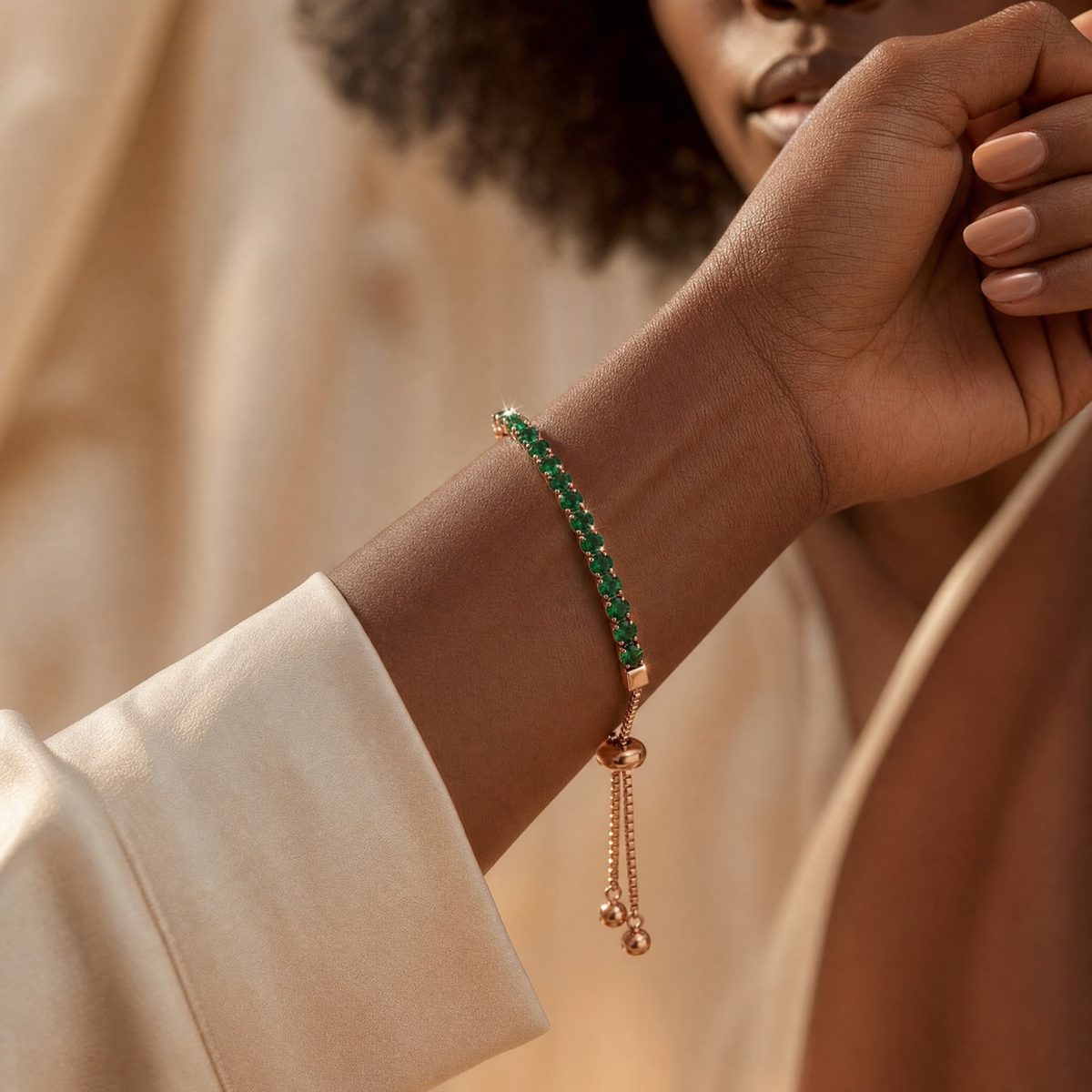 Gold Emerald Adjustable Tennis Bracelet