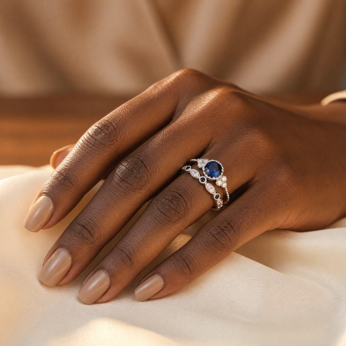 Silver Sapphire Halo Ring