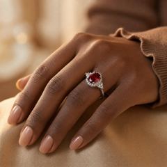 Silver Ruby Halo Ring