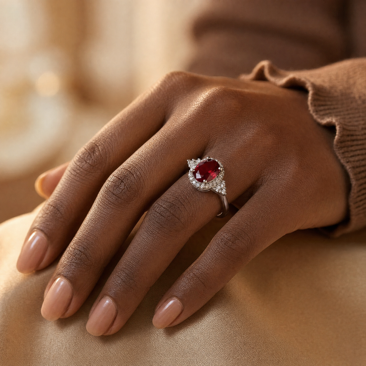 Silver Ruby Halo Ring