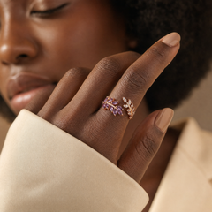 Gold Amethyst Leaf Ring