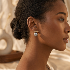 Gold Bar Pearl Stud Earrings