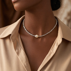 Silver Minimalist Pearl Choker Necklace