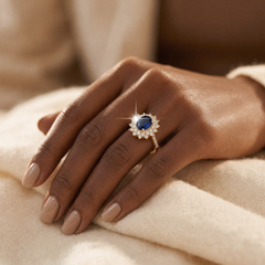 Gold Sapphire Halo Ring