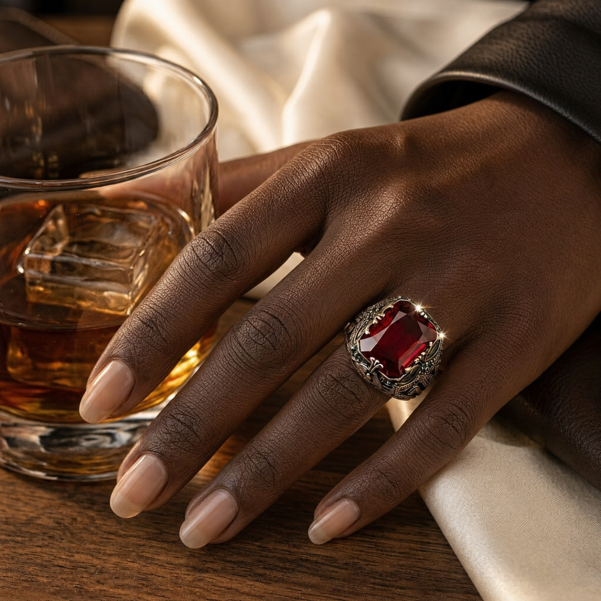 Silver Ruby Ornate Signet Ring