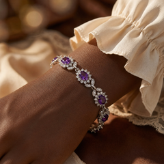 Silver Amethyst Floral Bracelet