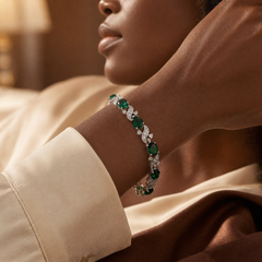 Silver Emerald Vintage Link Bracelet