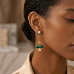 Gold Emerald Geometric Drop Earrings