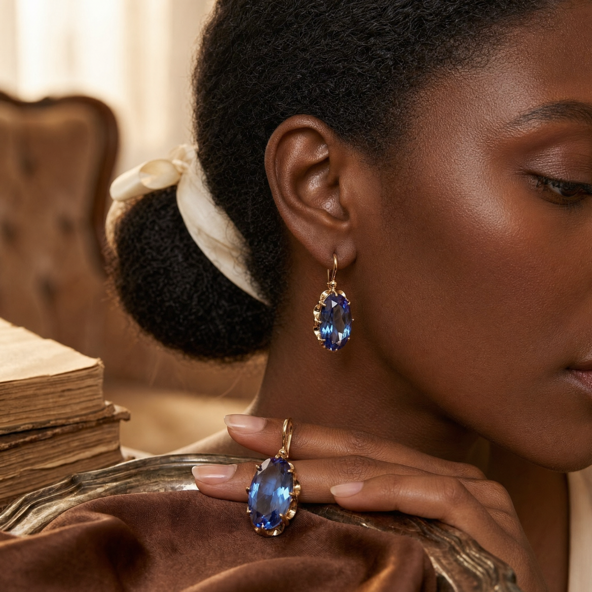 Gold Sapphire Drop Earrings