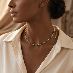 Gold Emerald Station Necklace