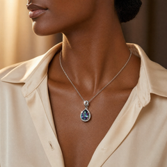 Silver Sapphire Teardrop Necklace