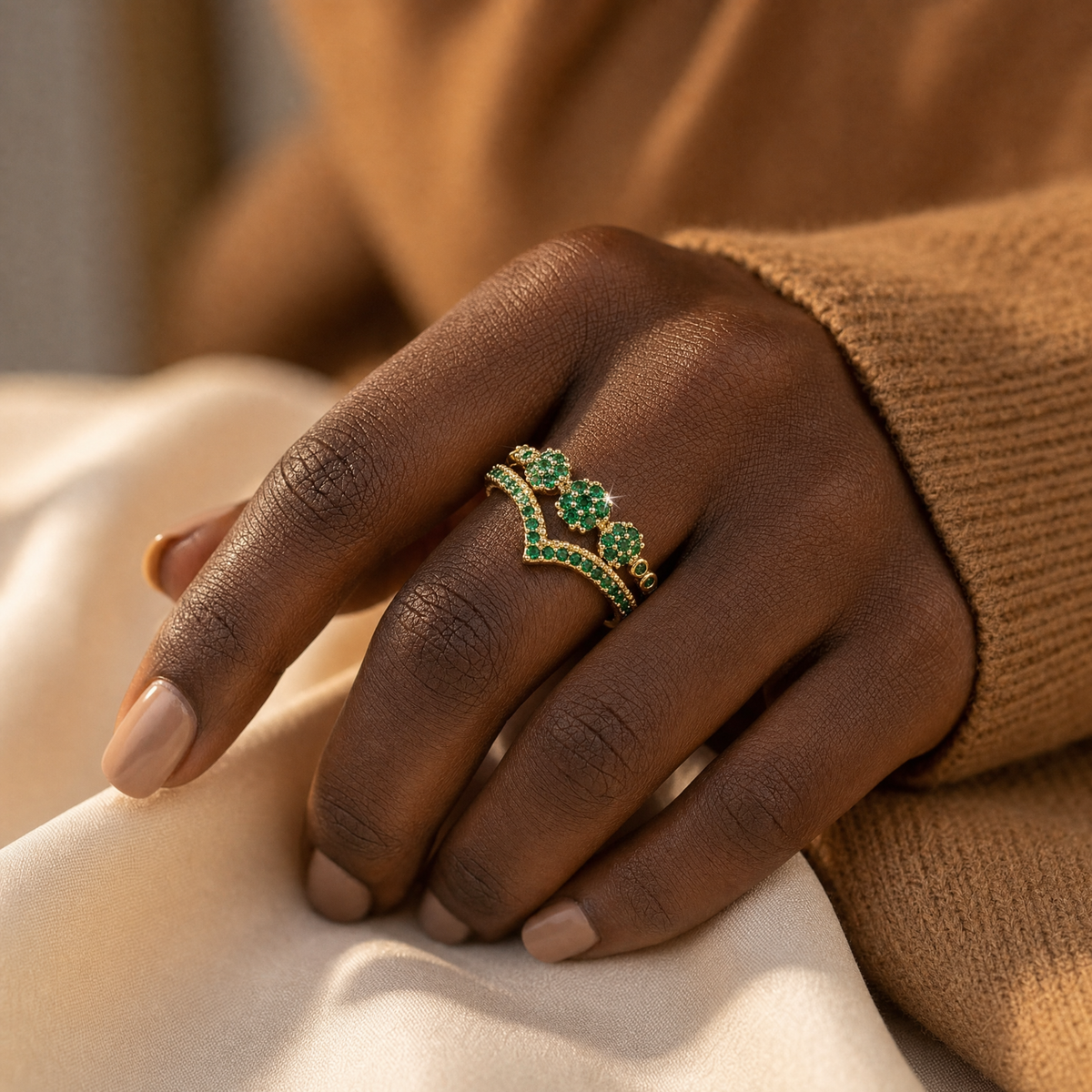 Gold Emerald Cluster Ring