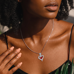 Silver Ruby Heart Pendant Necklace
