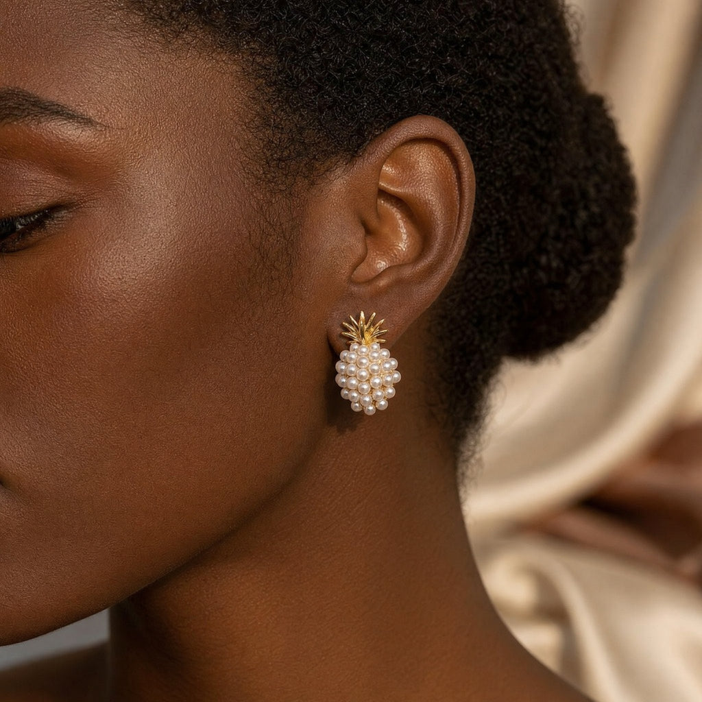Gold Cluster Pearl Stud Earrings