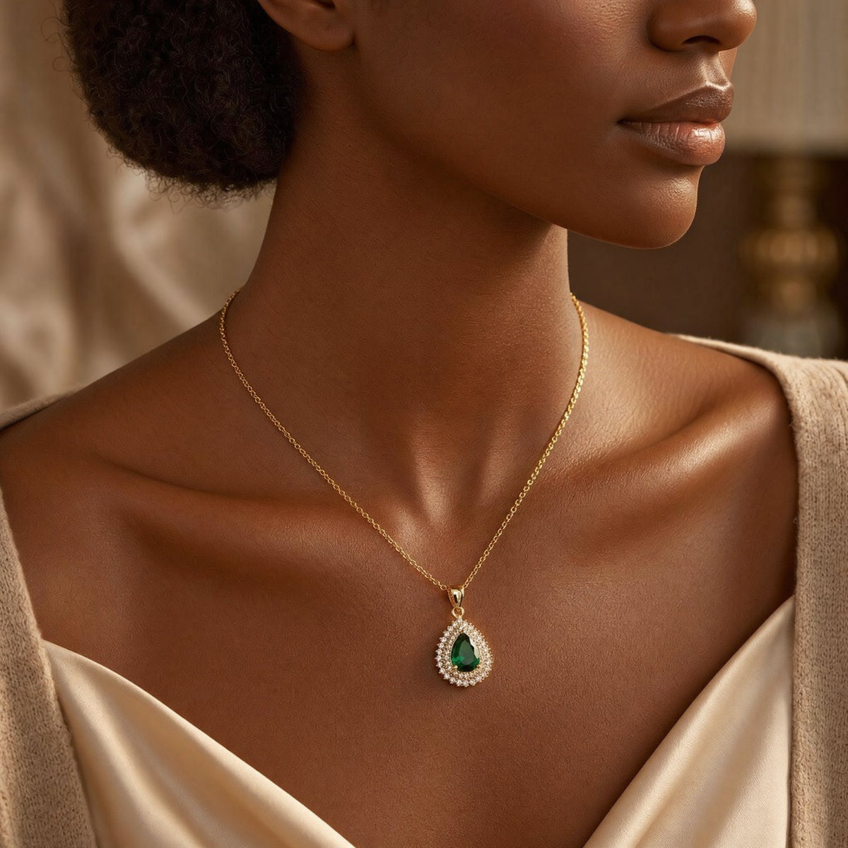 Gold Emerald Teardrop Necklace