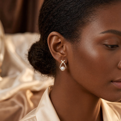 Gold Crisscross Pearl Stud Earrings