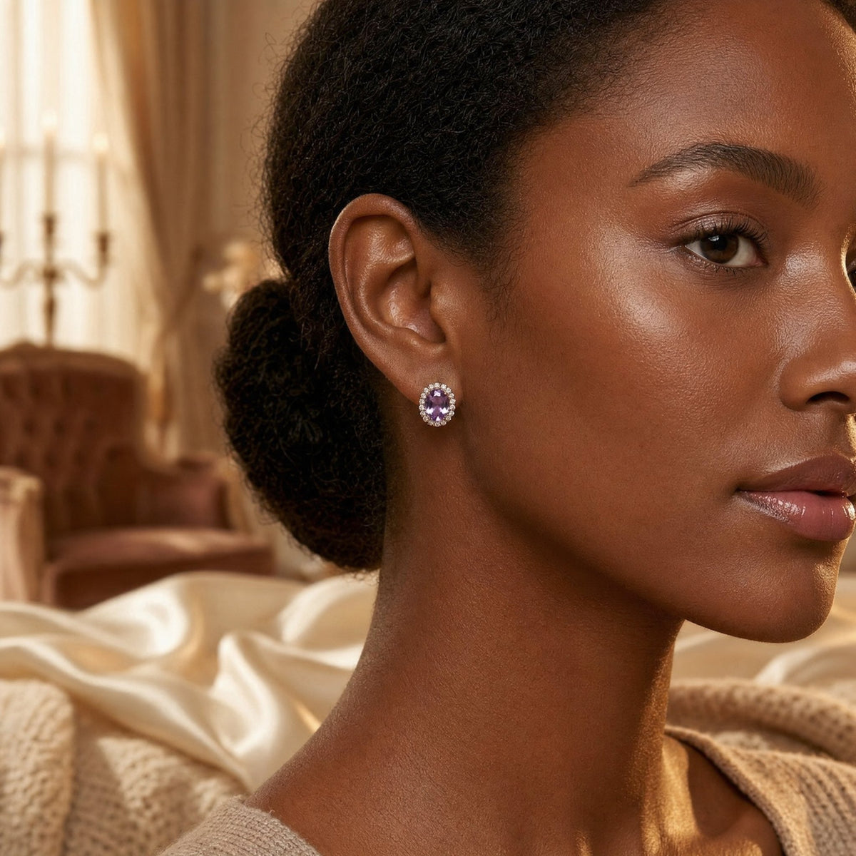 Gold Amethyst Halo Earrings