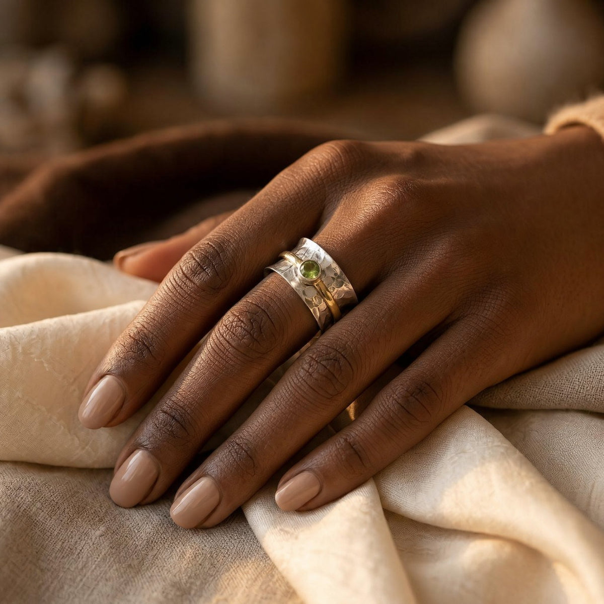 Silver and Gold Rustic Band Ring