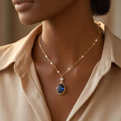 Gold Sapphire Oval Drop Necklace