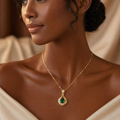 Gold Emerald Teardrop Pendant Necklace