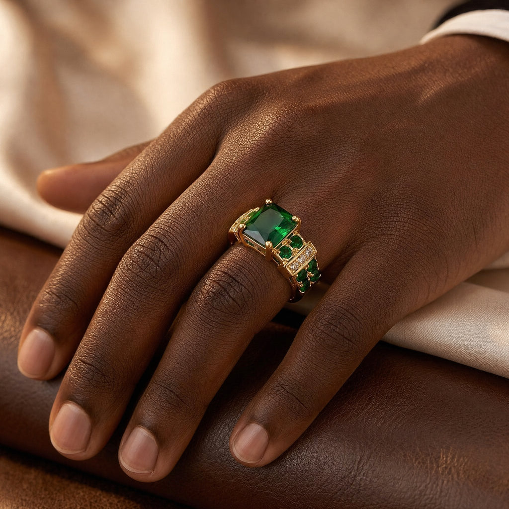 Gold Emerald Geometric Ring