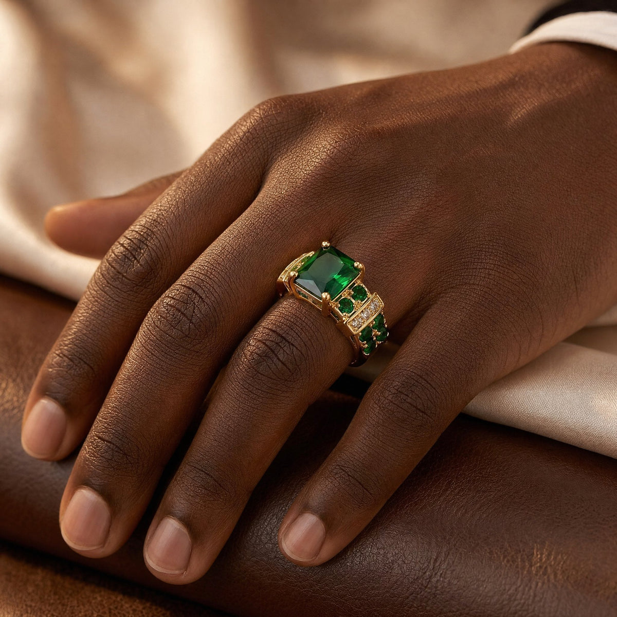Gold Emerald Geometric Ring