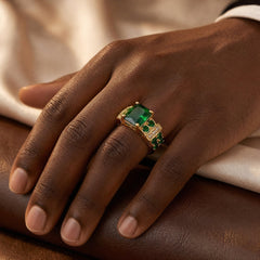 Gold Emerald Geometric Ring
