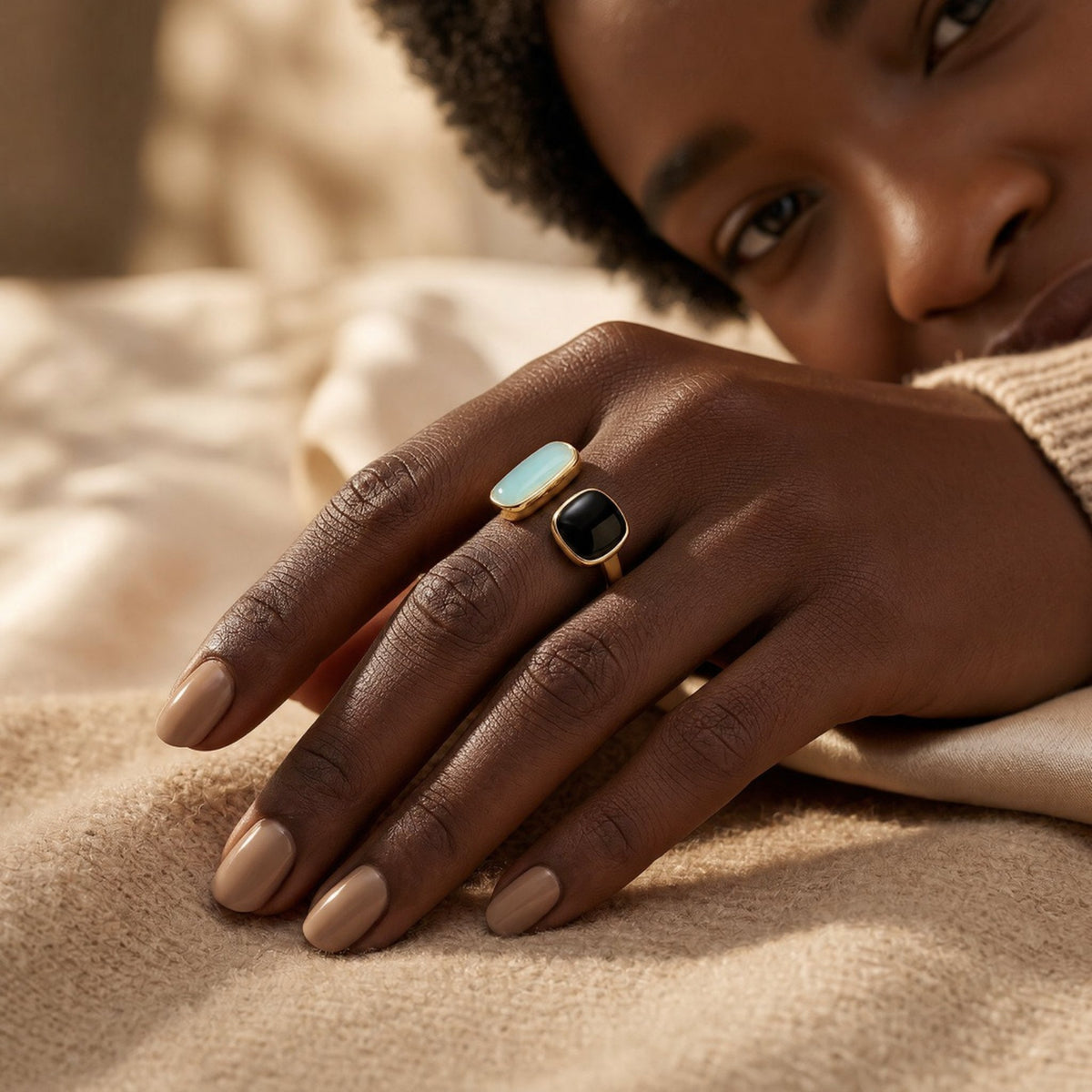 Gold Dual Stone Open Ring