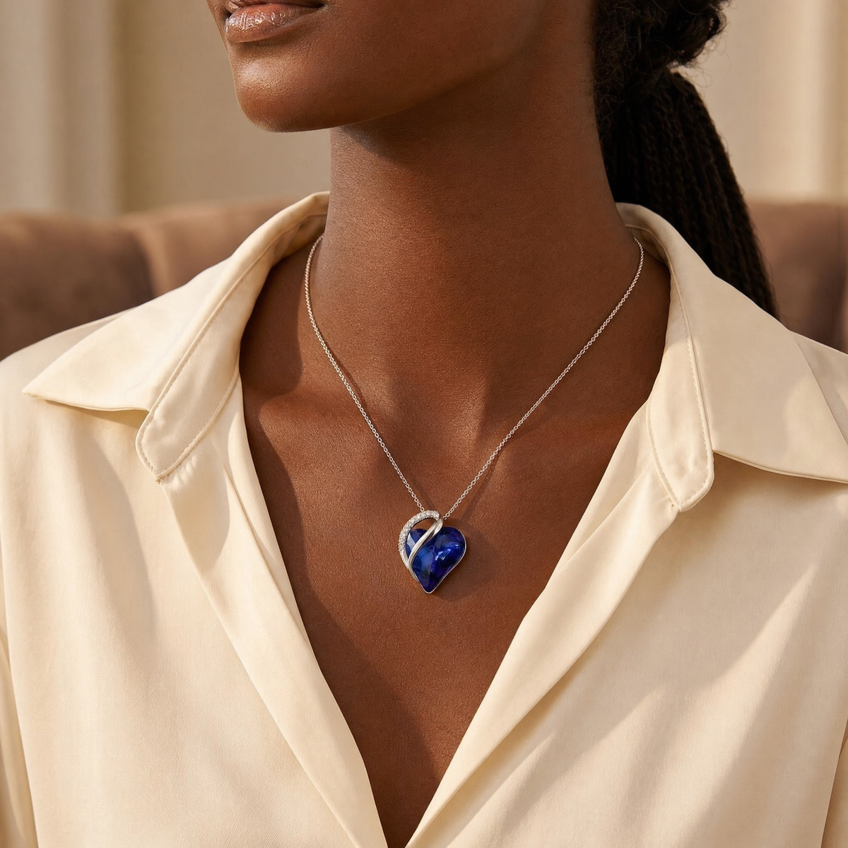 Silver Sapphire Heart Necklace