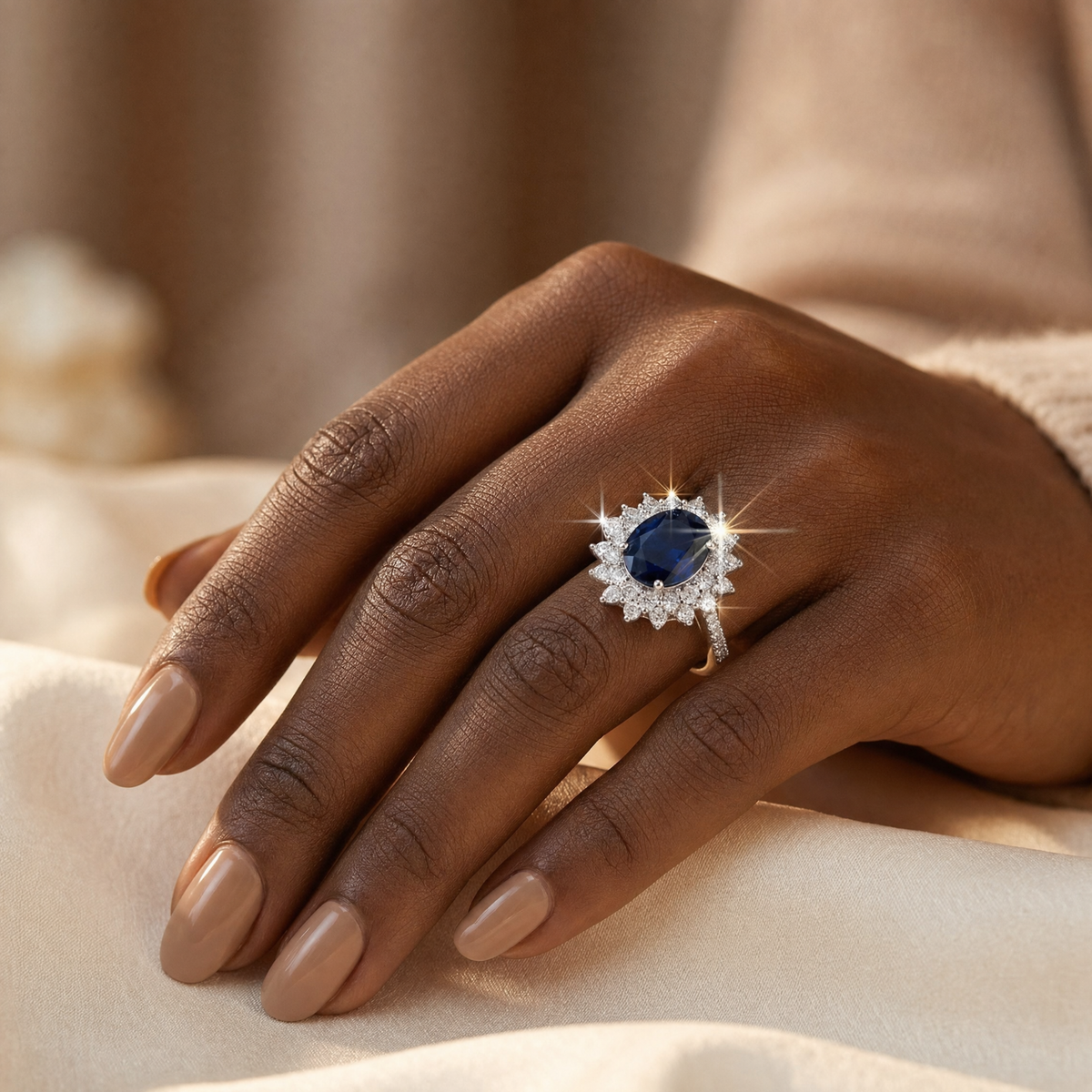 Gold Sapphire Halo Ring