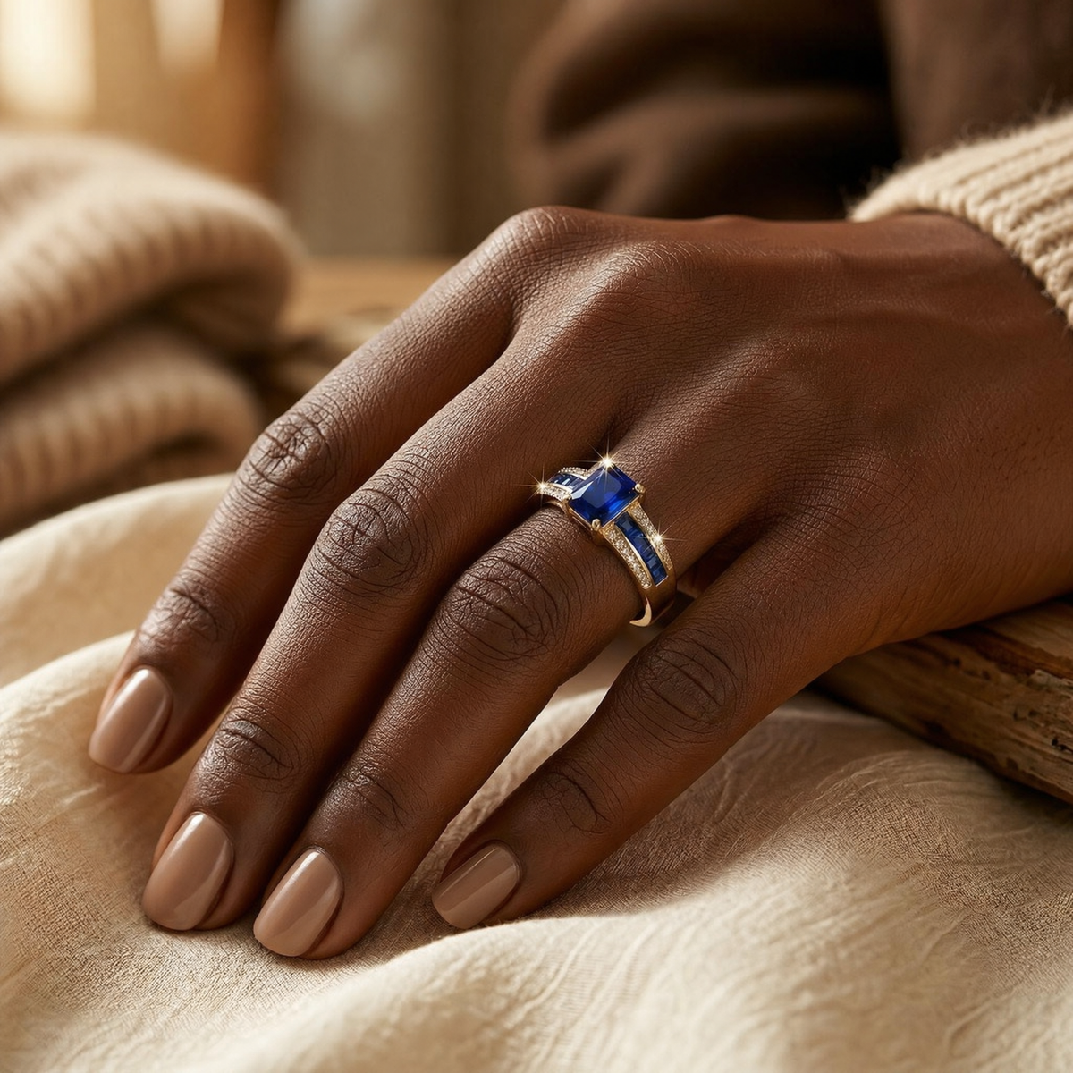 Gold Sapphire Square-Cut Ring