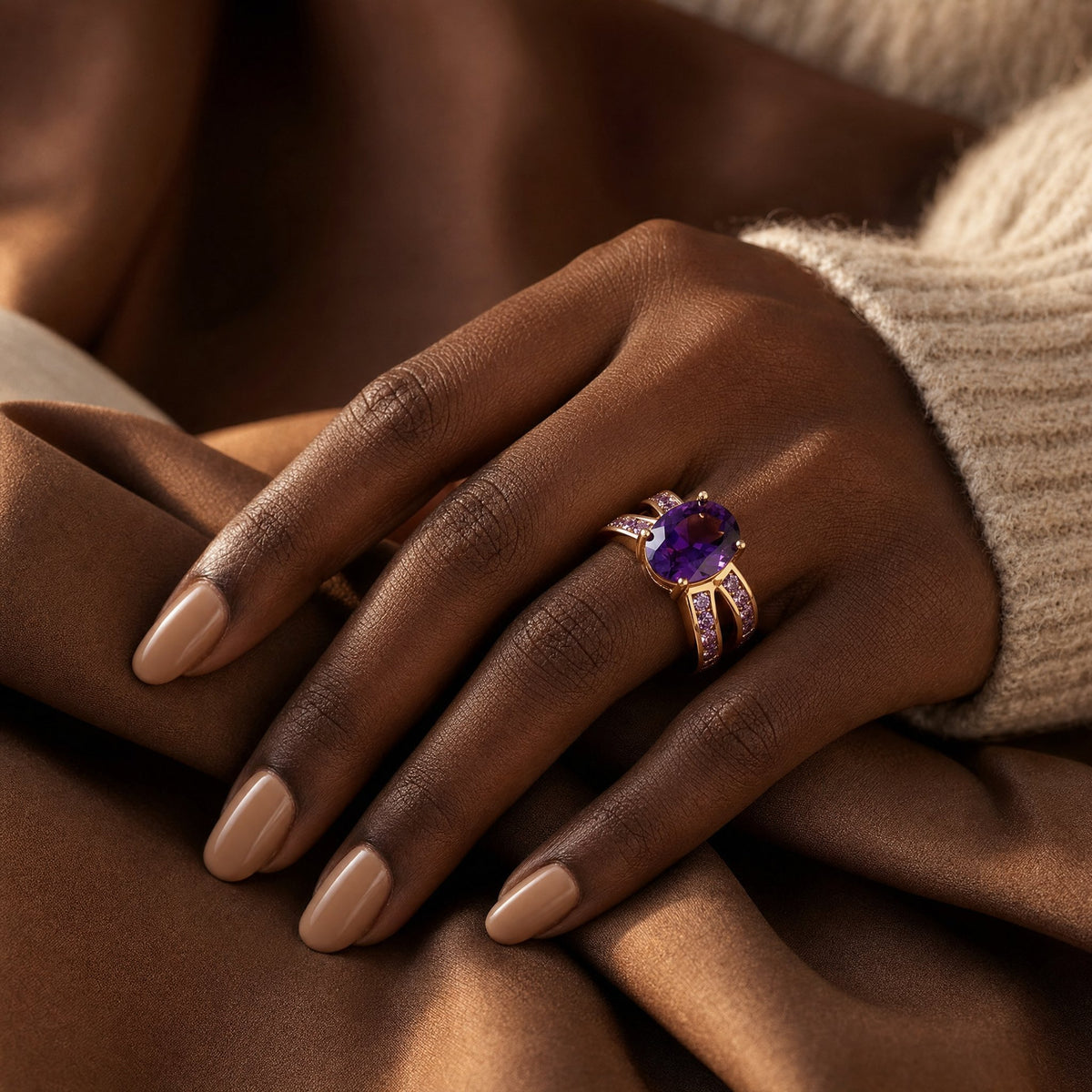 Gold Amethyst Split Band Ring