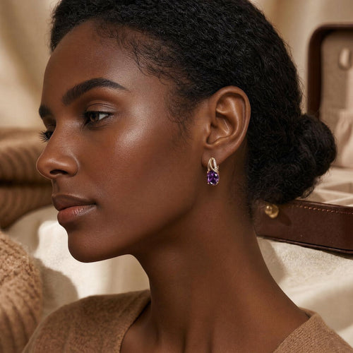 Gold Amethyst Hoop Earrings