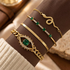 Gold Emerald Charm Bracelet Set