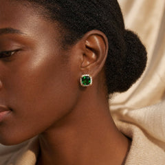 Gold Emerald Halo Stud Earrings