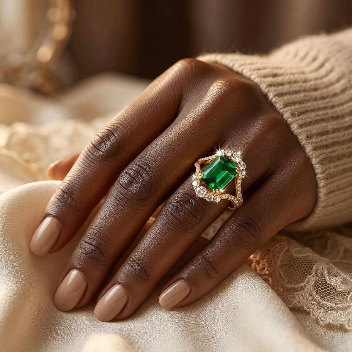 Gold Emerald Halo Ring