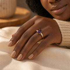 Gold Amethyst Three-Stone Ring