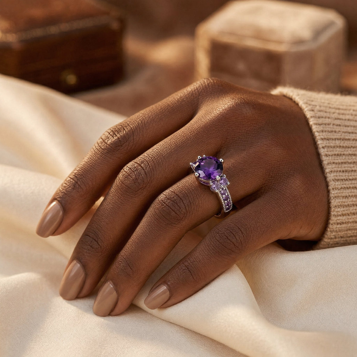 Silver Amethyst Side-Stone Ring
