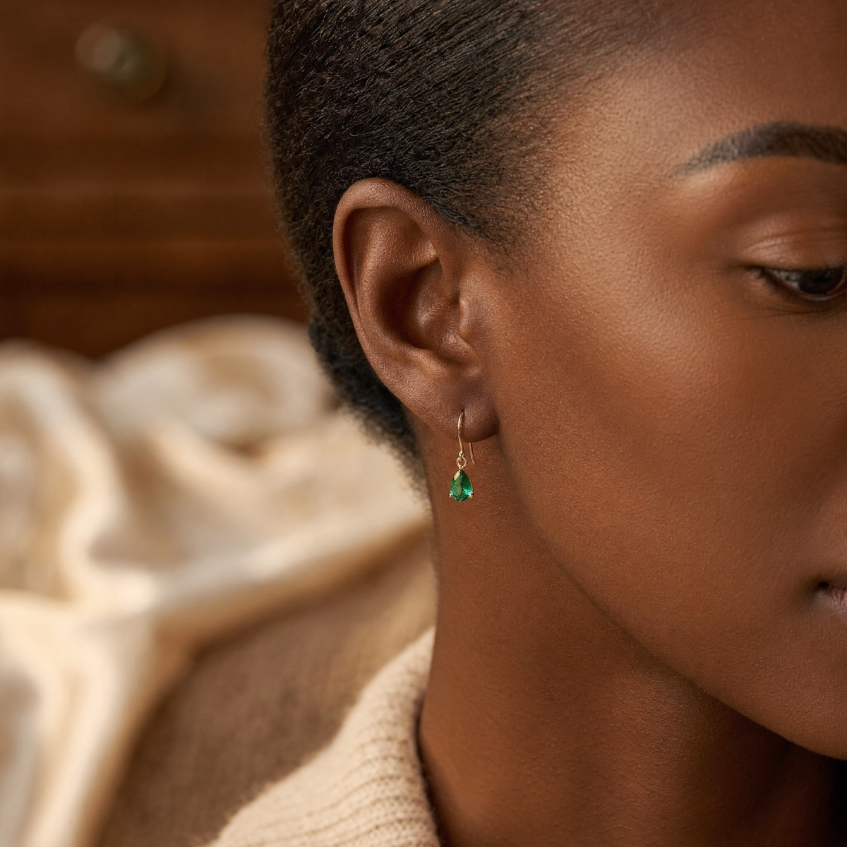Gold Emerald Teardrop Drop Earrings
